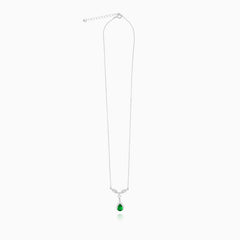 Sterling Silver Pear Emerald Drop Necklace