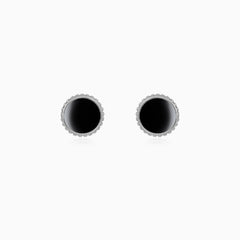 Round Onyx Cufflinks in Sterling Silver