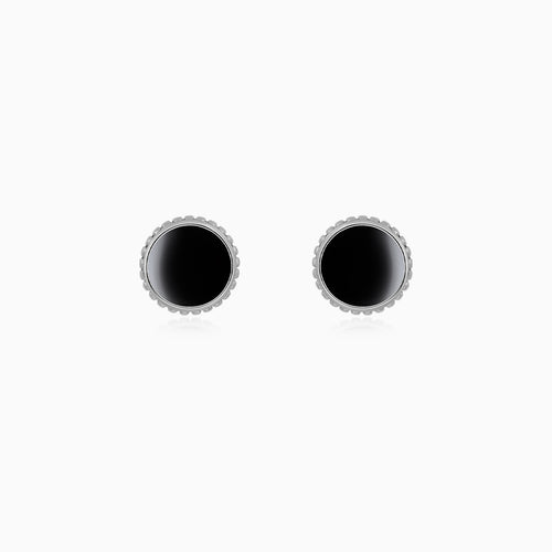 Round Onyx Cufflinks in Sterling Silver