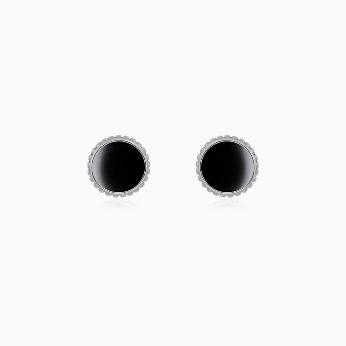 Round Onyx Cufflinks in Sterling Silver