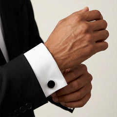Round Onyx Cufflinks in Sterling Silver