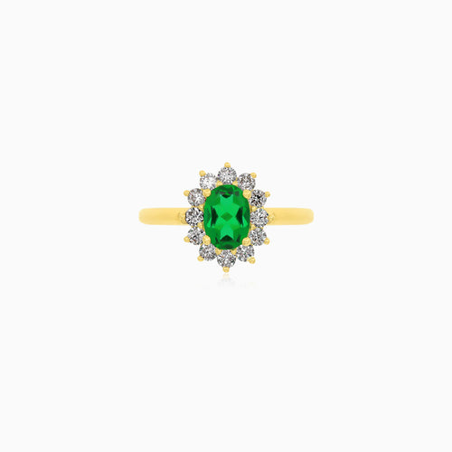 Royal Emerald Halo Ring In Yellow Gold