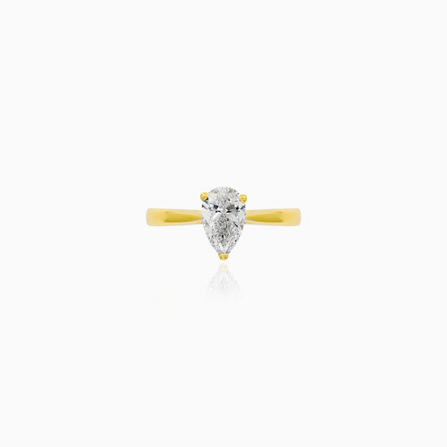Yellow Gold Pear-Cut Lab-Grown Diamond Lotus Engagement Ring