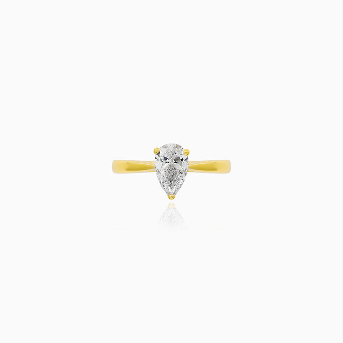 Yellow Gold Pear-Cut Lab-Grown Diamond Lotus Engagement Ring
