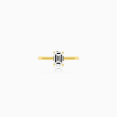 Yellow Gold Solitaire Ring with Rectangular Lab-Grown Diamond