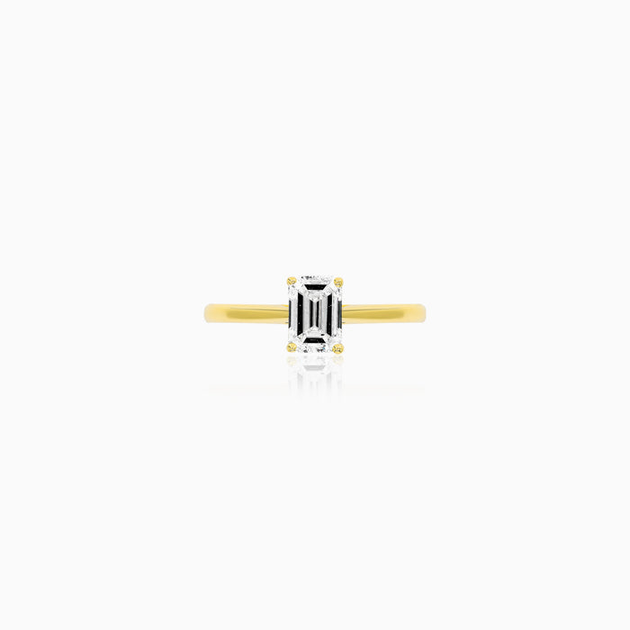 Yellow Gold Solitaire Ring with Rectangular Lab-Grown Diamond