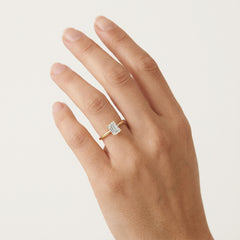 Yellow Gold Solitaire Ring with Rectangular Lab-Grown Diamond