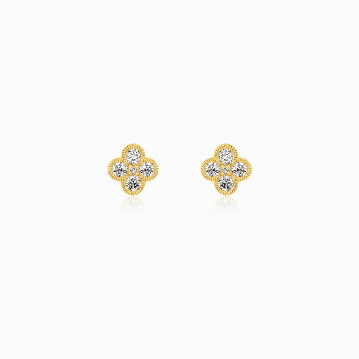 Yellow Gold Clover Diamond Stud Earrings