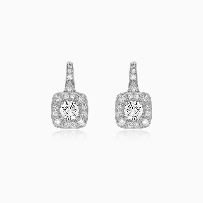 White Gold Halo Diamond Drop Earrings