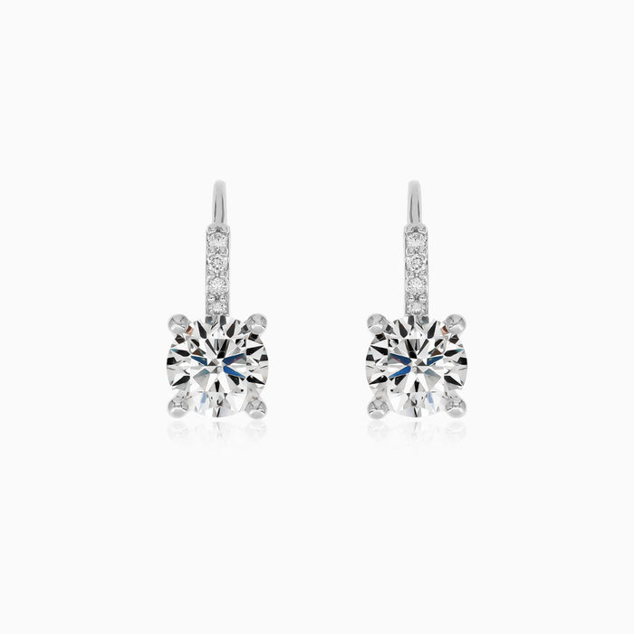 Round Diamond Drop Earrings In White Gold