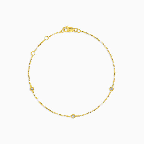 : Three Diamond Station Bracelet in 14k Yellow Gold