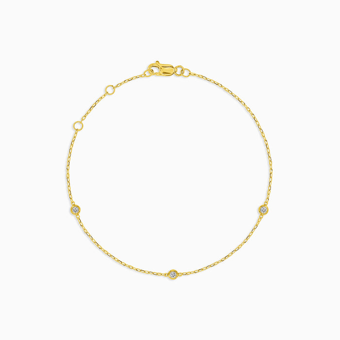 : Three Diamond Station Bracelet in 14k Yellow Gold