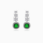 Earrings with synthetic emerald and rectangular cubic zirconia