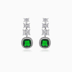 Earrings with synthetic emerald and rectangular cubic zirconia