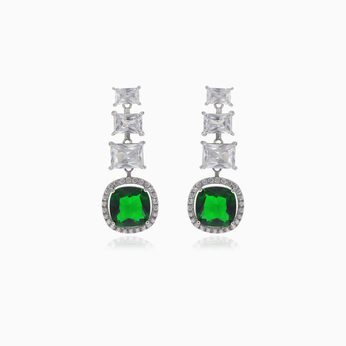 Earrings with synthetic emerald and rectangular cubic zirconia