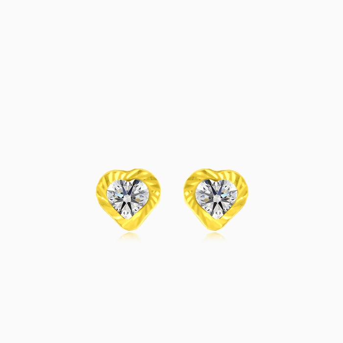 Pendientes de oro con pequeño corazón y circonia cúbica