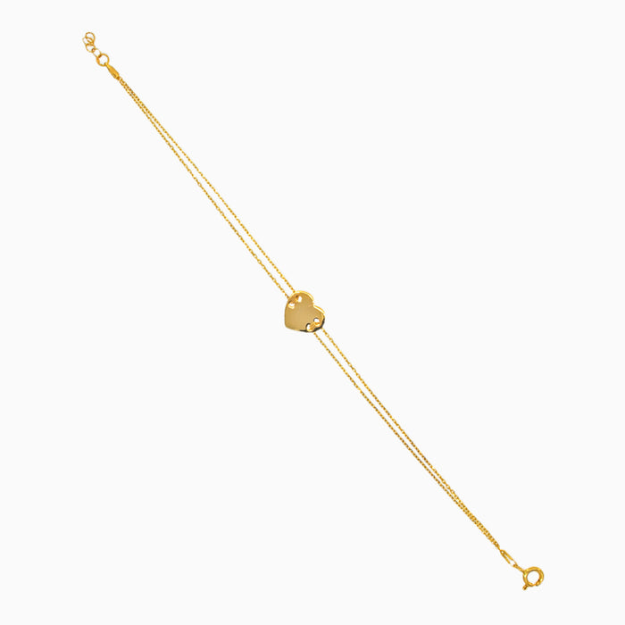 Yellow gold heart bracelet with double chain