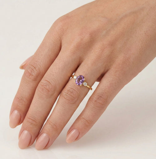 Oval briolette amethyst gold ring