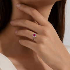 Sterling Silver Oval Synthetic Ruby Halo Ring