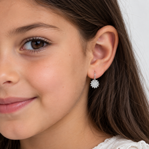 Pendientes colgantes de flor de plata esterlina