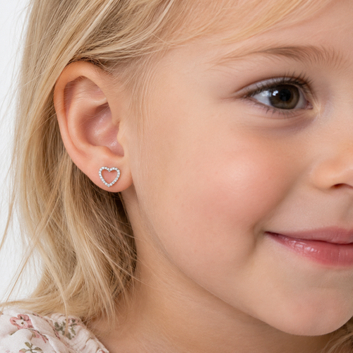 Boucles d’oreilles puces cœur en argent sterling avec zirconia