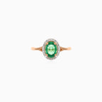 Prsten z růžového zlata se zeleným safírem a diamanty