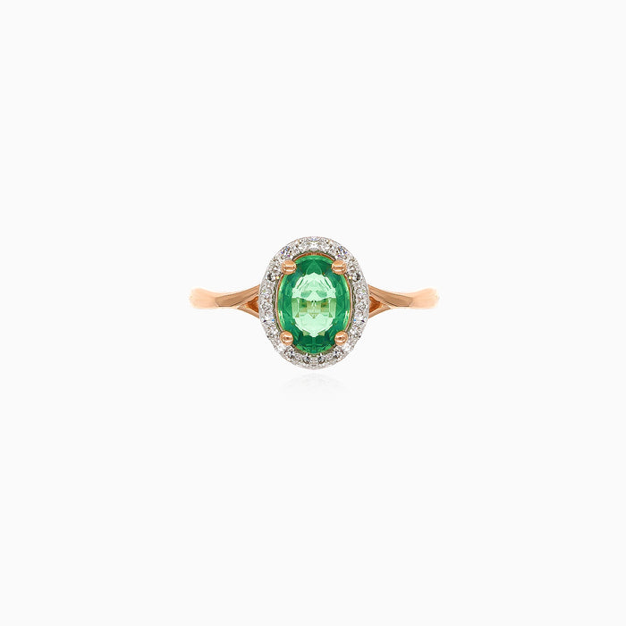 Anillo de oro rosa con zafiro verde y diamantes