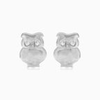 White gold owl earrings with cubic zirconia