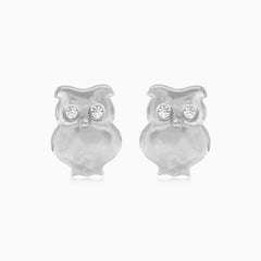 White gold owl earrings with cubic zirconia