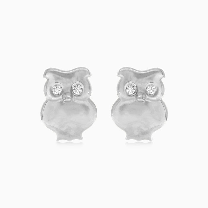 Boucles d’oreilles chouette en or blanc avec zircone cubique
