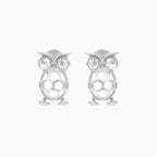 Owl cubic zirconia white gold stud earrings