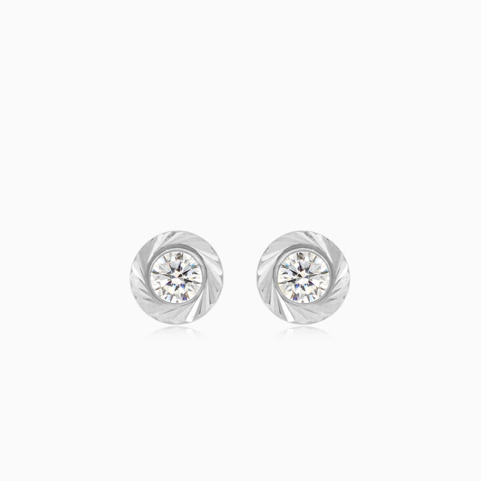 Glänzende Weißgold-Stecker mit rundem Zirkonia