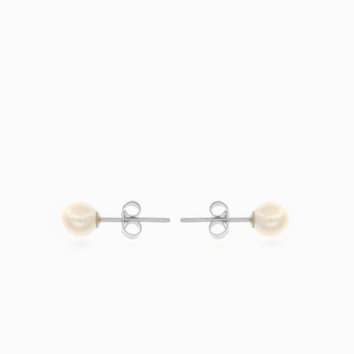 White gold with white pearl stud earrings