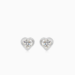 White gold tiny cubic zirconia heart stud earrings