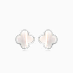 White gold mother of pearl clover leaf stud earring