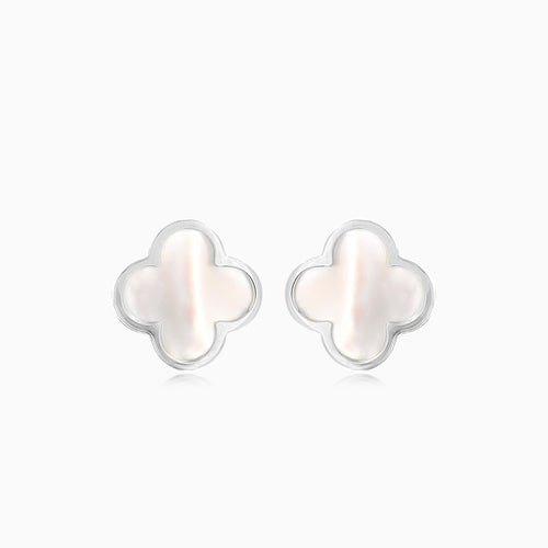 White gold mother of pearl clover leaf stud earring