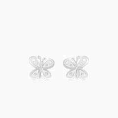 Butterfly White Gold Stud Earrings with Stud Screwback Closure