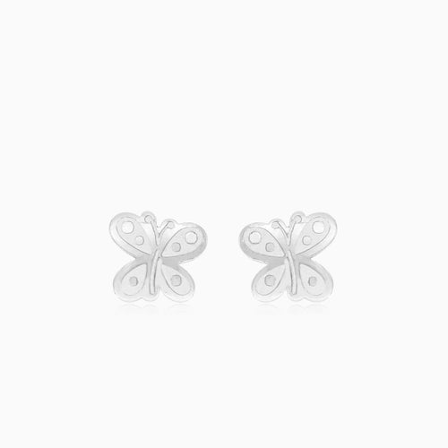 Butterfly White Gold Stud Earrings with Stud Screwback Closure
