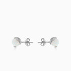 Unique white opal earrings with cubic zirconia in white gold