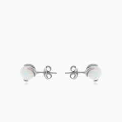 Unique white opal earrings with cubic zirconia in white gold