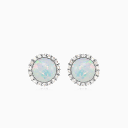 Opal earrings with cubic zirconia in white gold