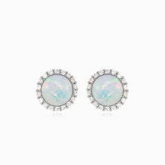 Opal earrings with cubic zirconia in white gold