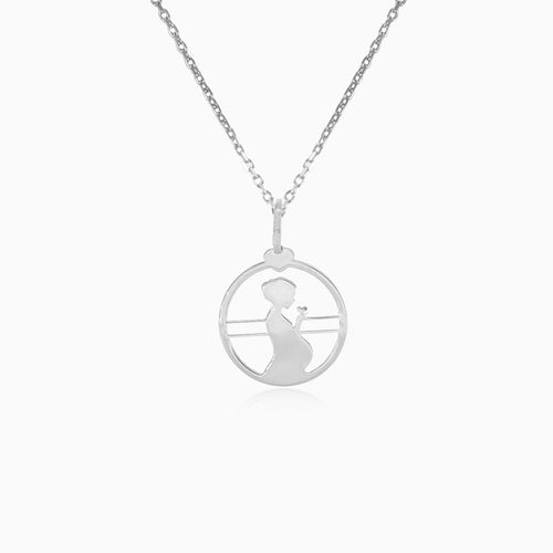 White gold necklace with pregnant woman silhouette