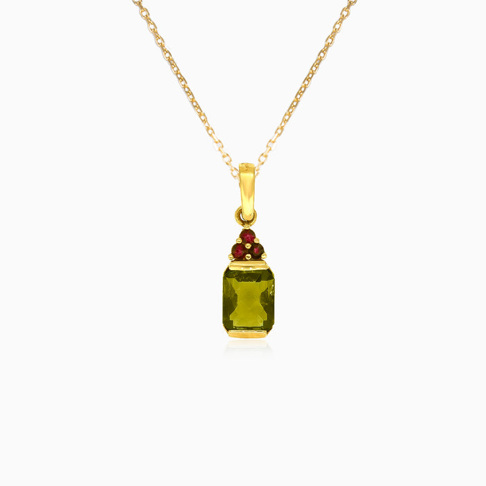 Pendentif en or 14 ct avec pierres de moldavite et grenat
