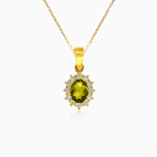 Radiant Majesty in Yellow Gold with Moldavite and Cubic Zirconia