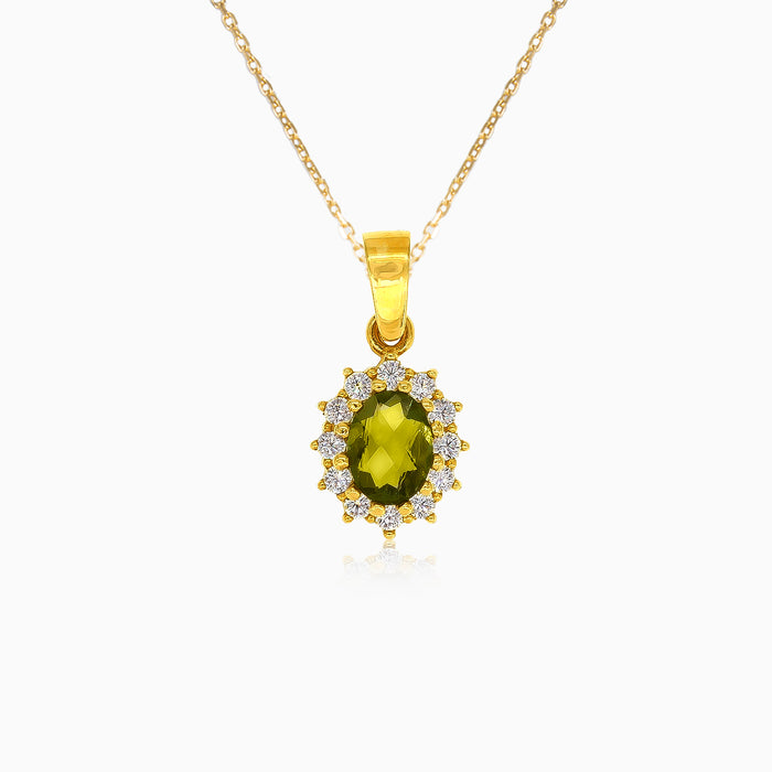 Majestad Radiante en Oro Amarillo con Moldavita y Circonita Cúbica.