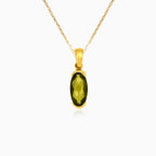 Golden Horizon: 14kt Yellow Gold Pendant with Bar Setting, Moldavite Oval Fine Step-Cut Stone"