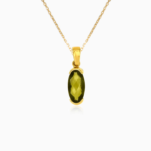 Golden Horizon: 14kt Yellow Gold Pendant with Bar Setting, Moldavite Oval Fine Step-Cut Stone"