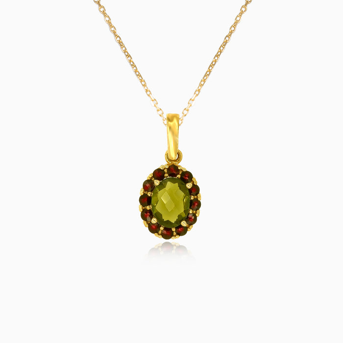 Royal Radiance en oro amarillo con piedras de moldavita y granate