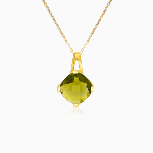 Radiant Reverie Pendan in Yellow Gold with  Moldavite Cushion Cut Stone